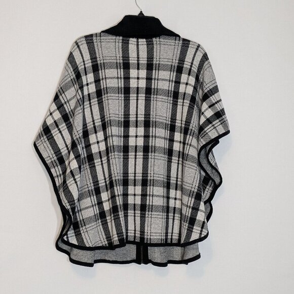 JONES NEW YORK Black/White Zip Turtleneck Cardigan Sweater Poncho; Size L - XL - Picture 3 of 7